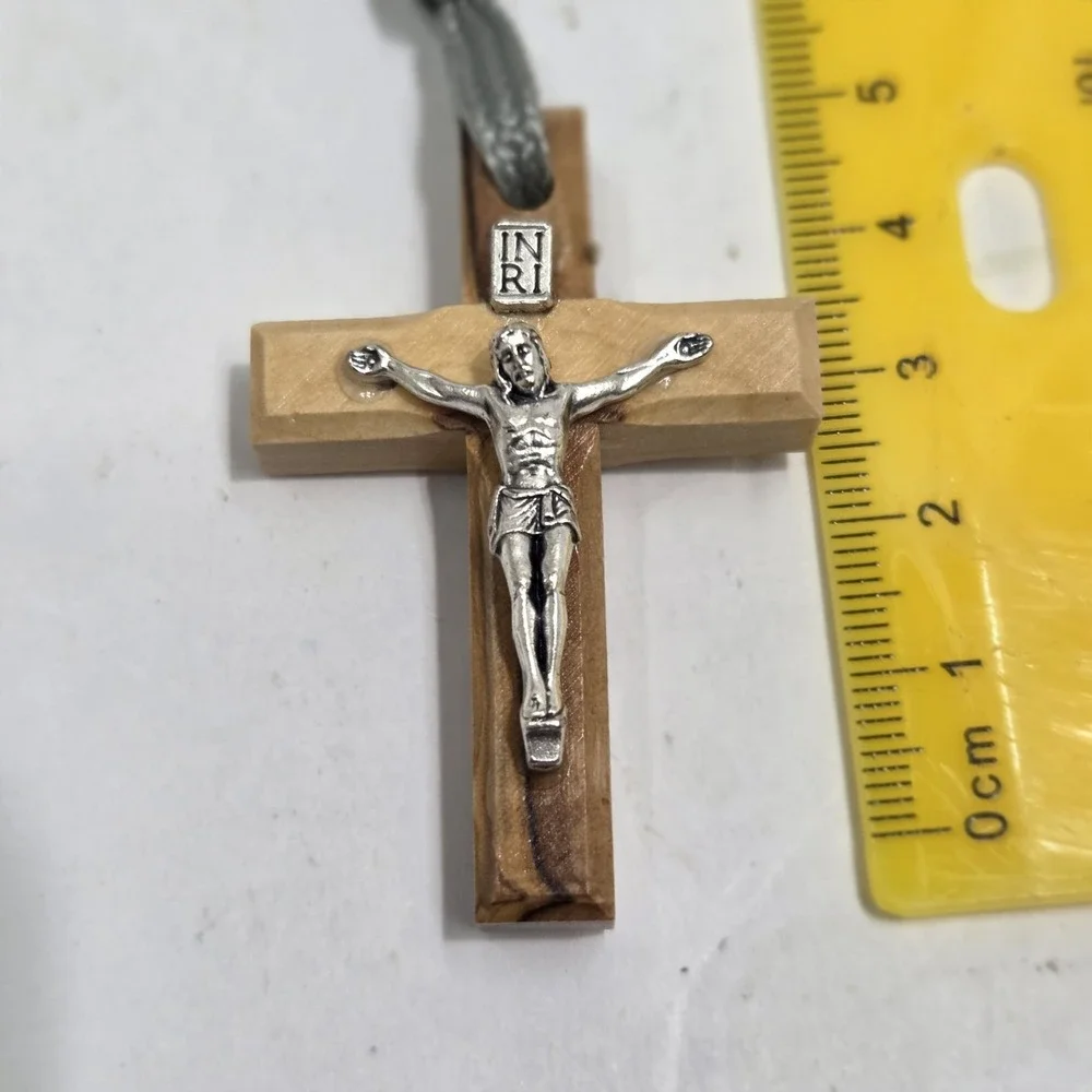 JERUSALEM OLIVE WOOD‎ CRUCIFIX ROSARY BLACK BEADS CORD CATHOLIC PRAYER...